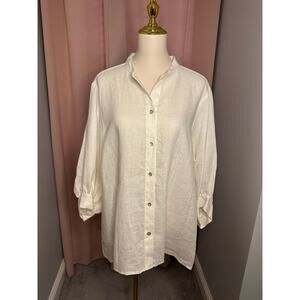 NWT Karen Kane Cream Amalfi Coast Handkerchef Top Sz 1X Linen Blend $149